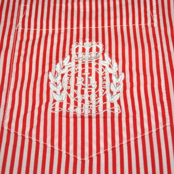 Lauren Ralph Lauren Mens Shirt Size L/XL Red & White Striped Button Down - Picture 6 of 11